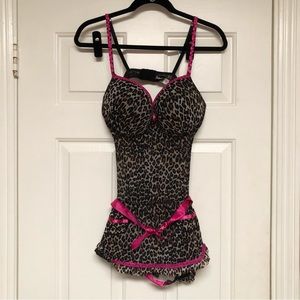 Y2K Fredericks Of Hollywood Cheetah Hot Pink Babydoll Lingerie Apron